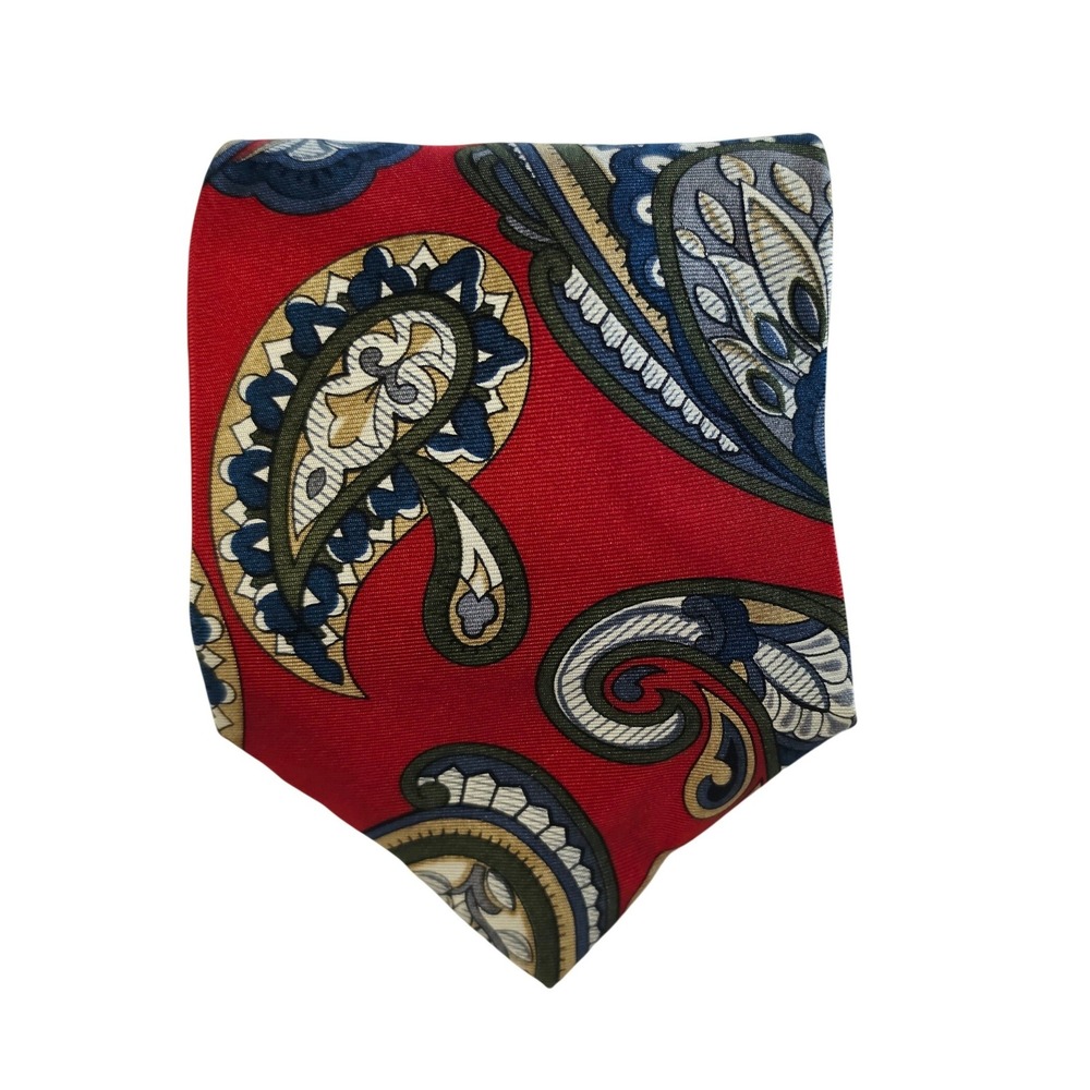 Claybrooke Necktie Mens OS Red Paisley Pure Silk Handmade Wide Accessory